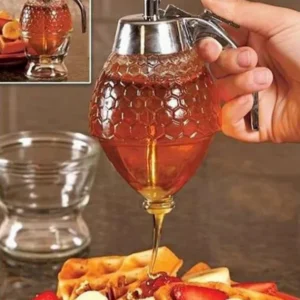 Crystal Glass Honey Dispenser Transparent Honey Storage Bottle Container with Holder