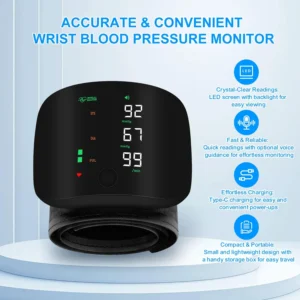 (FREE HOME DELIVERY) Rechargeable Wrist Blood Pressure Monitor – Digital BP Machine with Large LED Display & Voice Broadcast