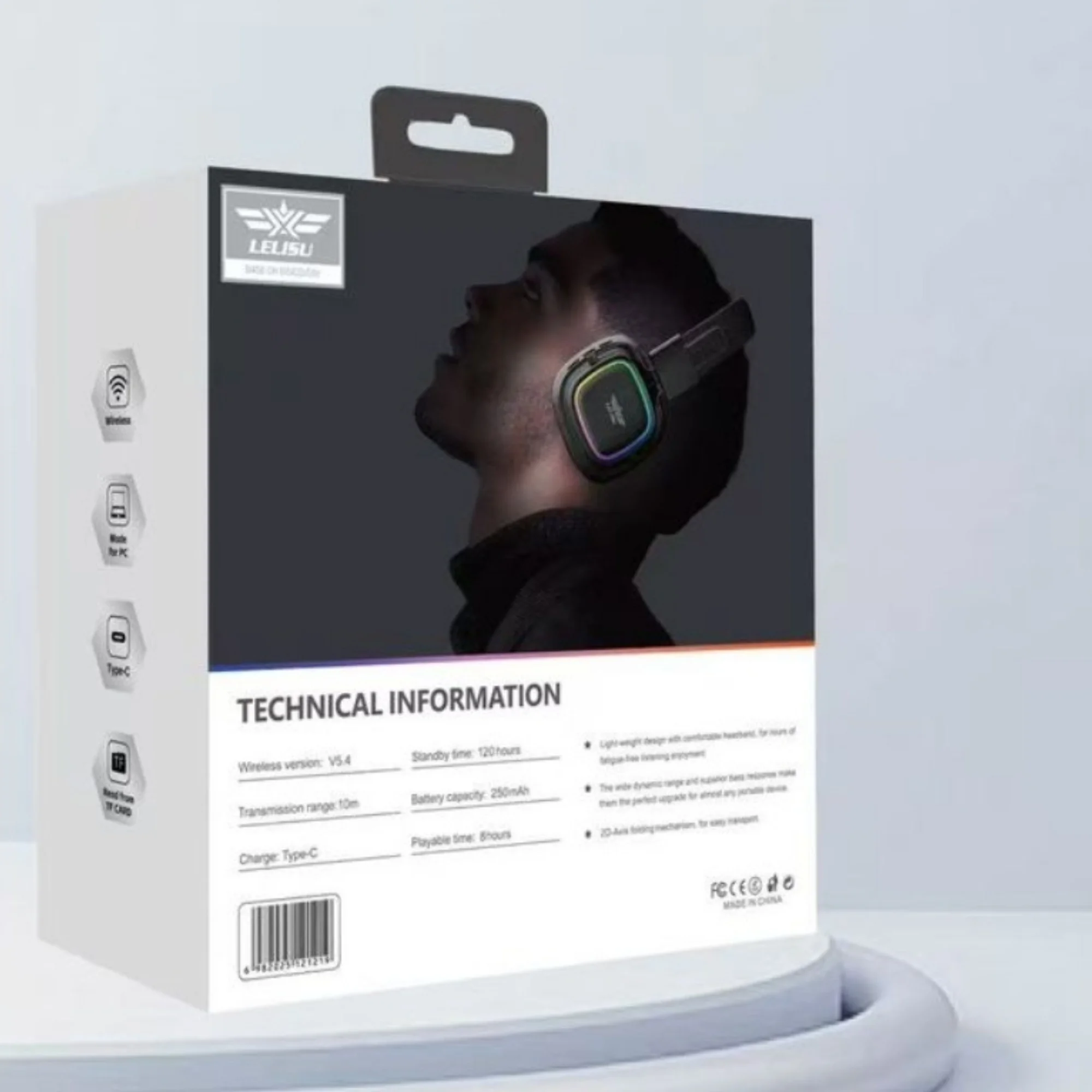 Lelisu LS-258 Wireless Stereo Headphones | Bluetooth 5.4 Over-Ear Headset with Type-C Charging & LED Lights - Image 3