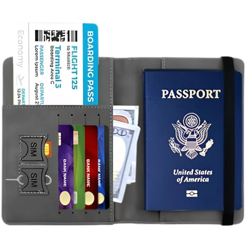 RFID Blocking Passport Wallet | PU Leather Travel Document Holder with Card & Cash Pockets | Random Color - Image 3